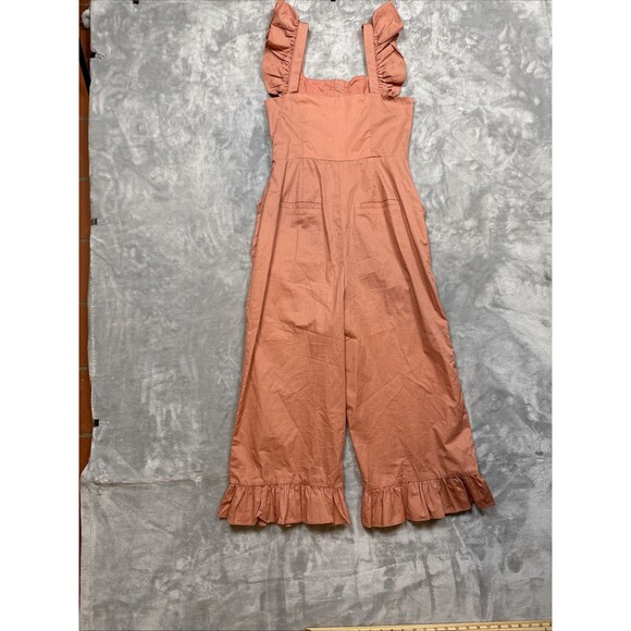 English Factory Women’s M Terracotta Pink Ruffle Sleeveless Jumpsuit Pockets - Picture 7 of 7